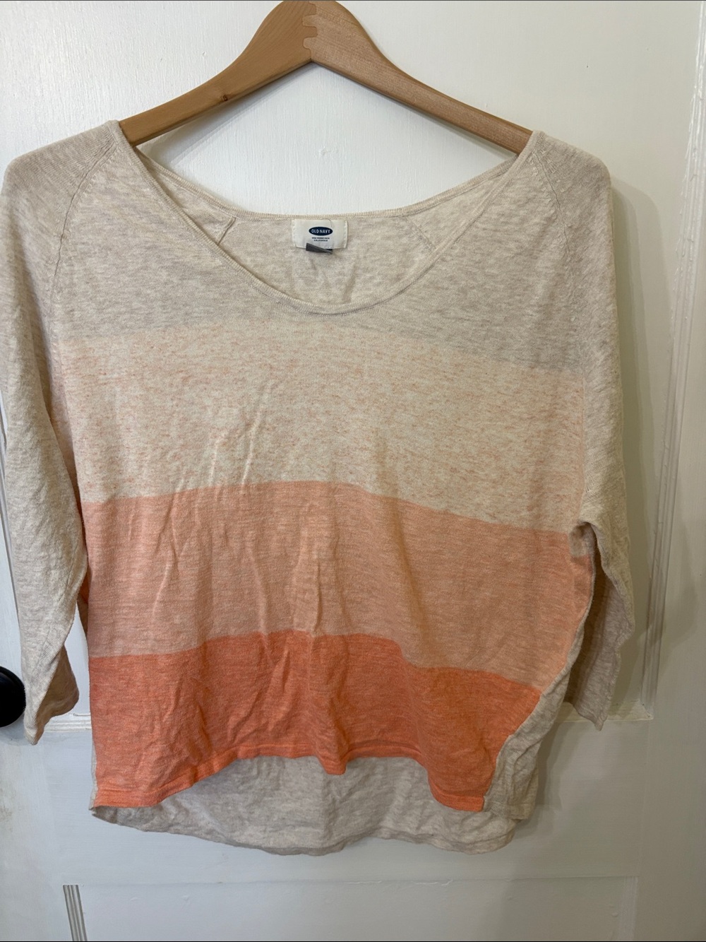 Old Navy Cream Sweatshirt with Peach and Coral Stripes